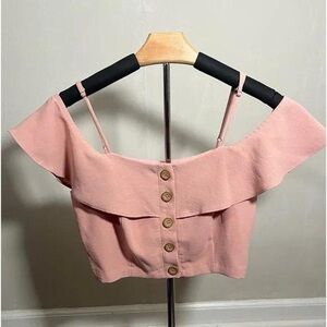 Lulu's Blush Buttoned Off-Shoulder Crop Top